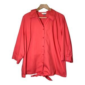 CJ Banks Pink Button Front Tie Blouse 2X